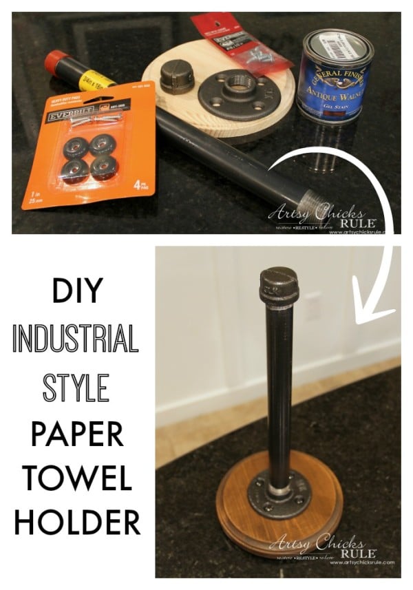SO SIMPLE Industrial Style DIY Paper Towel Holder - super simple!! - #diy #industrial artsychicksrule.com