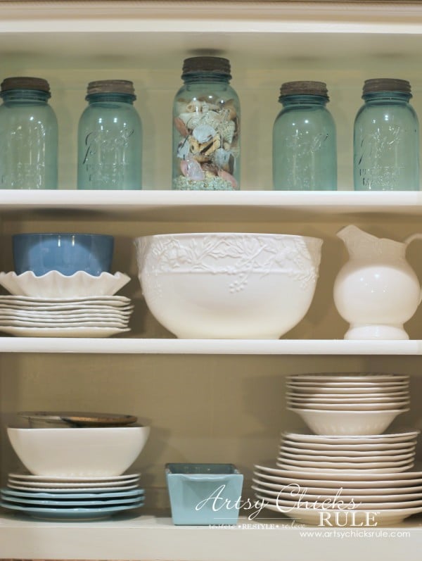 Vintage Collections - Open Kitchen Shelving - #vintage #collections #bluemasonjars #retro #antique artsychicksrule.com