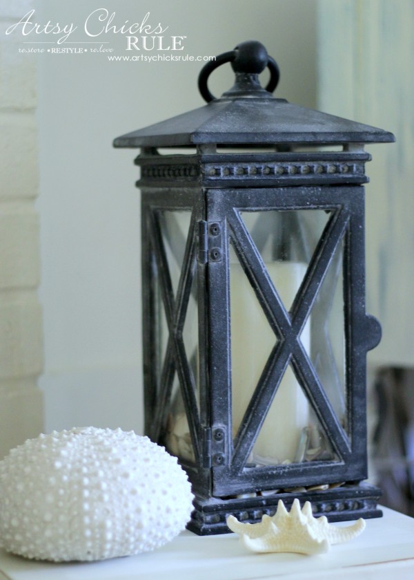 Coastal Summer Home Tour - with Balsam Hill - Lantern with Shells - #nautical #coastal #homedecor artsychicksrule.com