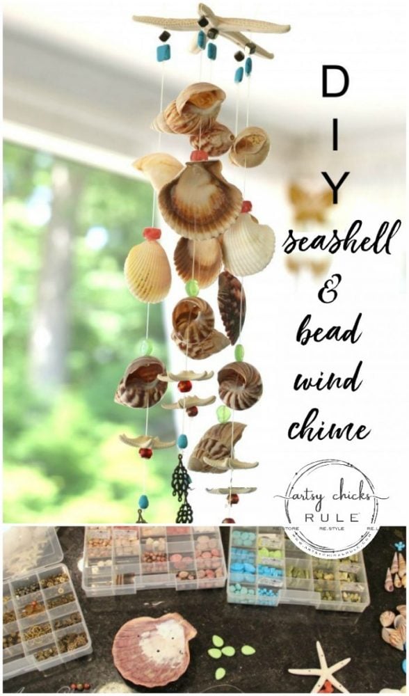 DIY Seashell & Bead Wind Chime - artsychicksrule.com #coastaldecor #beadwindchime #seashellprojects #diywindchime #seashellwindchime 