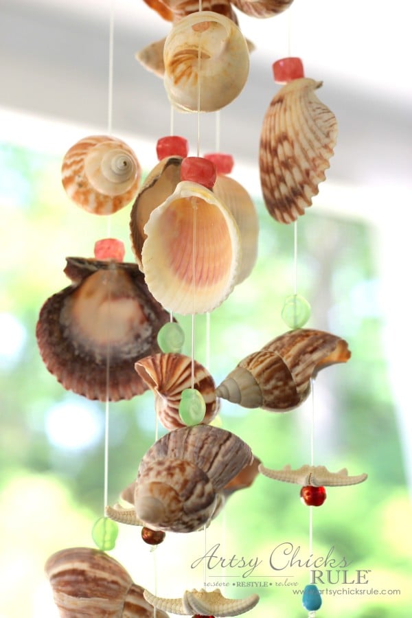 DIY Seashell & Bead Wind Chime - artsychicksrule.com #coastaldecor #beadwindchime #seashellprojects #diywindchime #seashellwindchime 