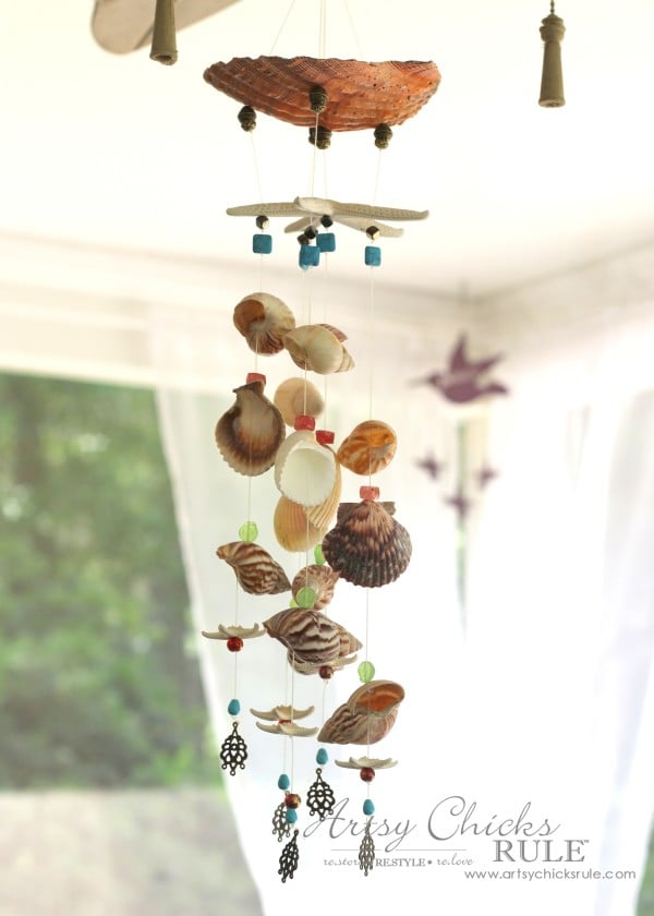 DIY Seashell & Bead Wind Chime - artsychicksrule.com #coastaldecor #beadwindchime #seashellprojects #diywindchime #seashellwindchime 