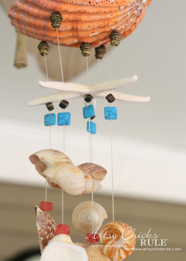 DIY Seashell & Bead Wind Chime - artsychicksrule.com #coastaldecor #beadwindchime #seashellprojects #diywindchime #seashellwindchime 