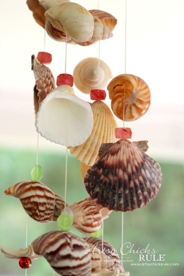 DIY Seashell & Bead Wind Chime - artsychicksrule.com #coastaldecor #beadwindchime #seashellprojects #diywindchime #seashellwindchime 