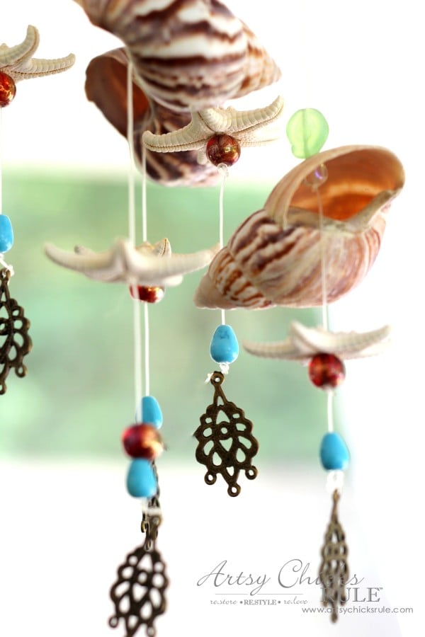 DIY Seashell & Bead Wind Chime - artsychicksrule.com #coastaldecor #beadwindchime #seashellprojects #diywindchime #seashellwindchime 