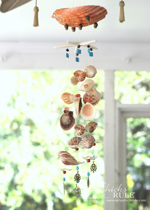 DIY Seashell & Bead Wind Chime - artsychicksrule.com #coastaldecor #beadwindchime #seashellprojects #diywindchime #seashellwindchime 