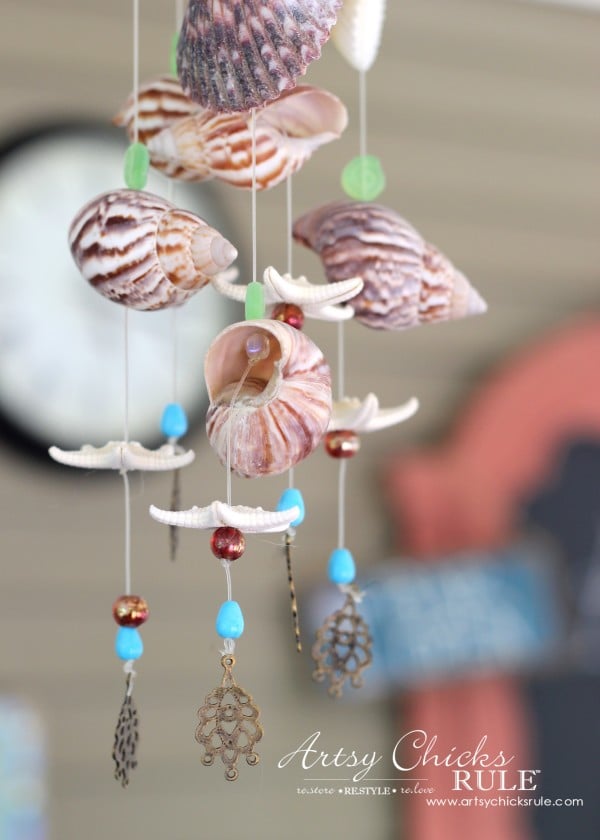 DIY Seashell & Bead Wind Chime - artsychicksrule.com #coastaldecor #beadwindchime #seashellprojects #diywindchime #seashellwindchime 