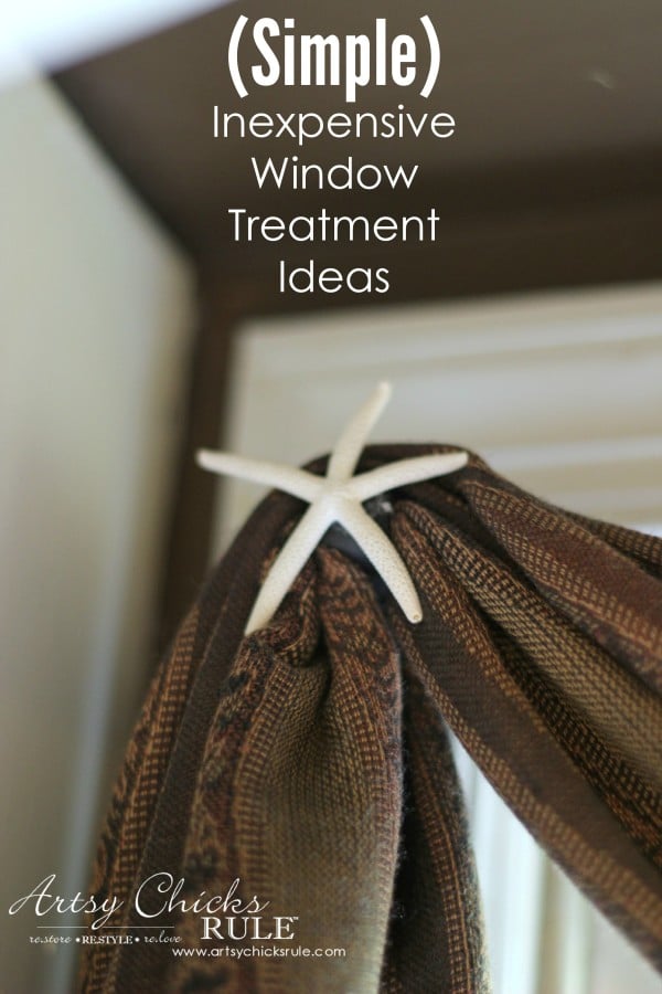 (Simple) Inexpensive Window Treatment Idea -  Hot glue starfish to rod and$10 scarf from World Market - artsychicksrule