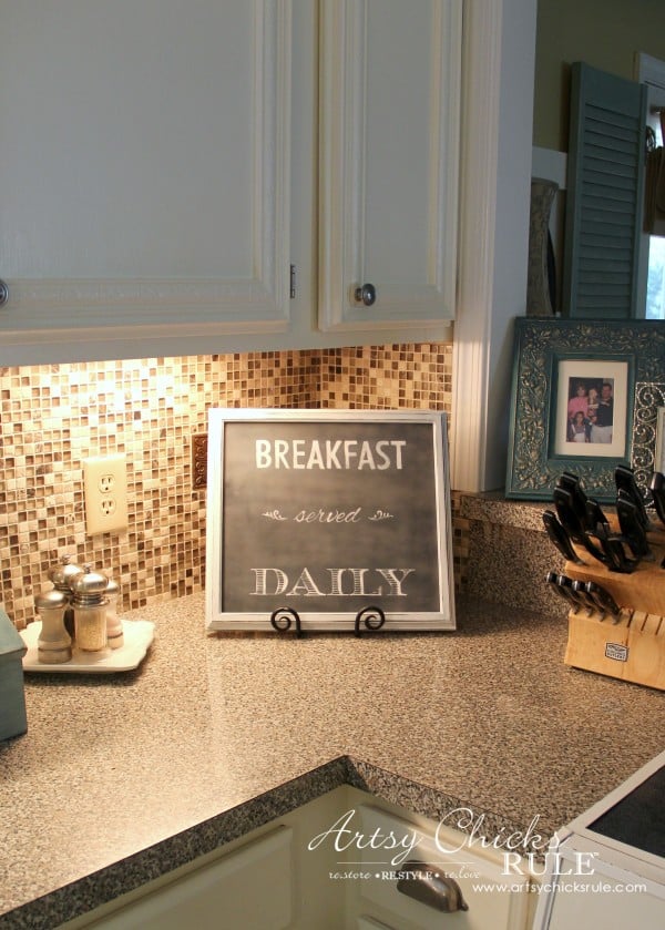 Breakfast Served Daily Chalkboard Art - Trash to Treasure Transformations - Cute new thrifty sign - artsychicksrule.com