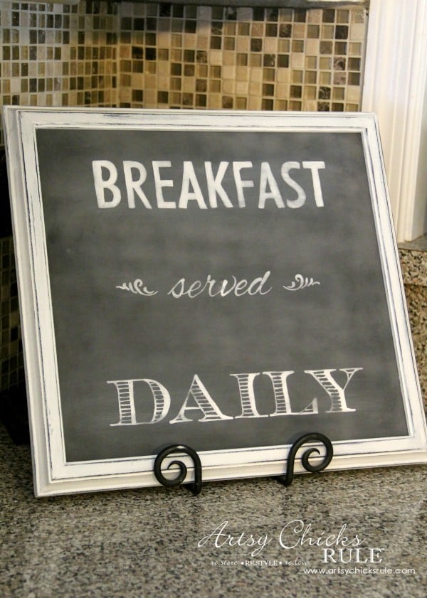 Breakfast Served Daily FAUX Chalkboard Art artsychicksrule.com #breakfastserveddaily #fauxchalkart #chalkboardart #breakfastsign