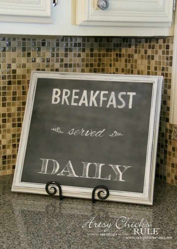 Breakfast Served Daily FAUX Chalkboard Art artsychicksrule.com #breakfastserveddaily #fauxchalkart #chalkboardart #breakfastsign