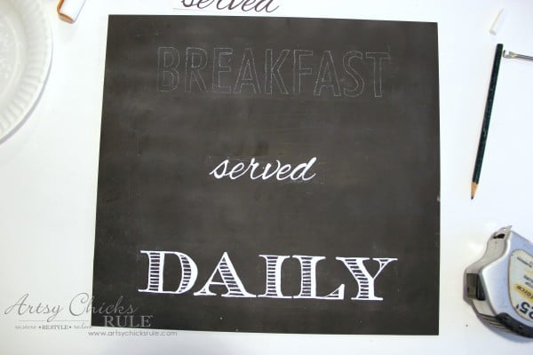 Breakfast Served Daily Chalkboard Art - Trash to Treasure Transformations - chalkboard pens make it easy - artsychicksrule