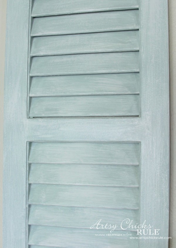 Gallery Wall (Decorating Challenge) - Up Close Dry Brushed Shutter - #gallerywall artsychicksrule