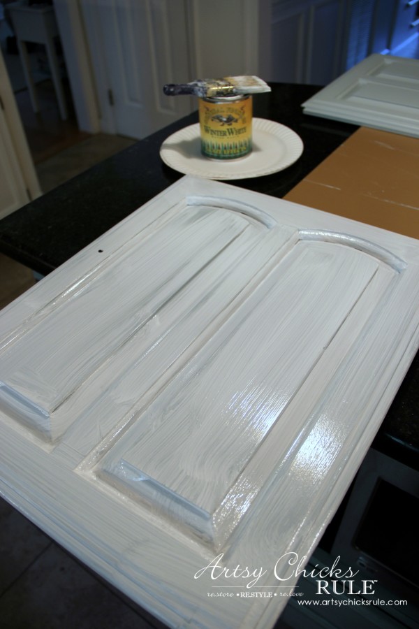 adding white glaze over blue doors