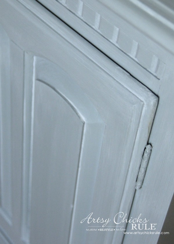 close up of white glaze on doors