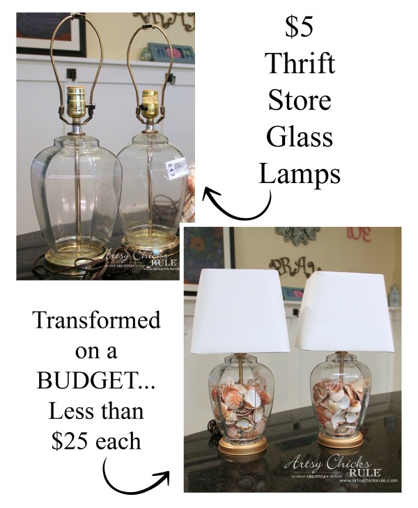 Thrifty Coastal Lamp Makeover - $10 for the PAIR - HUGE Savings !! -artsychicksrule