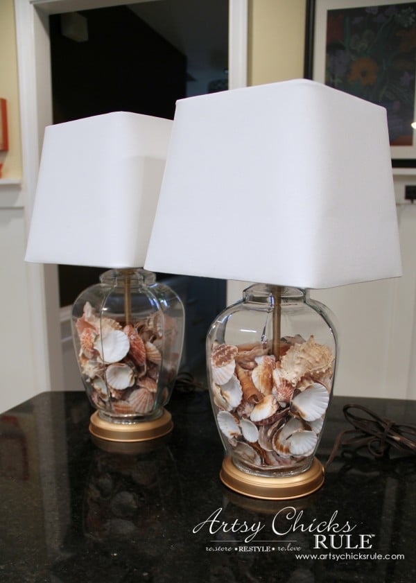 Thrifty Coastal Lamp Makeover - BIG Savings!! - New Shades and Shells - artsychicksrule