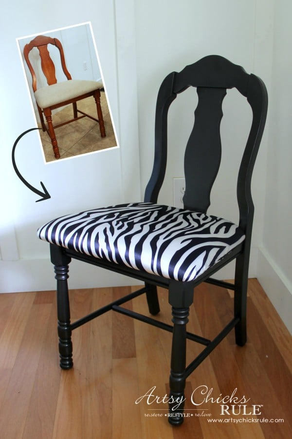 Zebra Chair Makeover (Animal Theme)  - BEFORE and AFTER - $5 dollar thrifty makeover - artsychicksrule