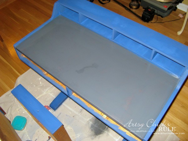 Chalkboard Desk - Napoleonic Blue and Graphite Chalk Paint - $10 thrifty find - artsychicksrule #chalkpaint #graphite #napoleonicblue