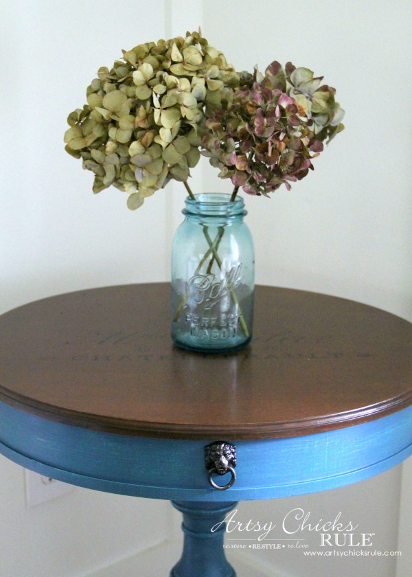 3 Different BLUES!! French Styled Side Table Makeover - artsychicksrule.com