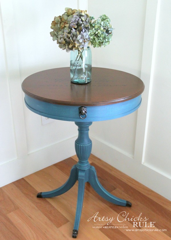 3 Different BLUES!! French Styled Side Table Makeover - artsychicksrule.com