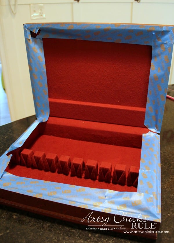 inside flatware box red with tape