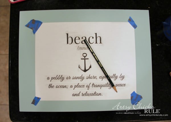 Robin's Egg Blue Beach Box - (Thrifted Flatware Box Makeover) - Transferring graphic - #beachdecor #coastal #DIY artsychicksrule