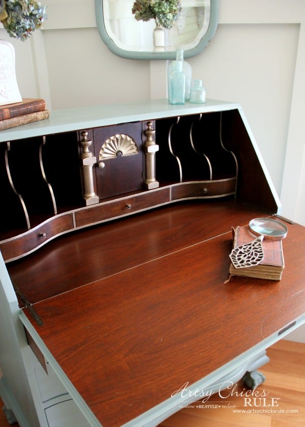 Secretary Desk Makeover (Chalk Paint® by Annie Sloan) - After inside 3 - #duckeggblue #sp #chalkpaint artsychicksrule