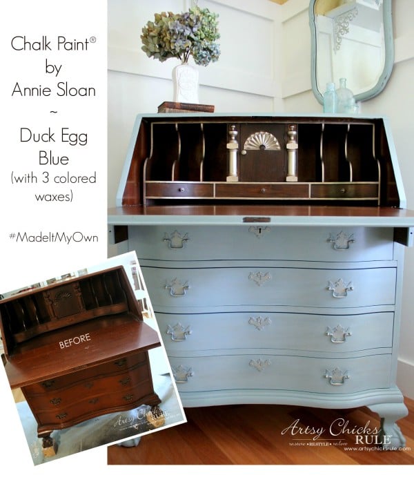 Secretary Desk Makeover W Duck Egg Blue 3 Colored Waxes Chalk