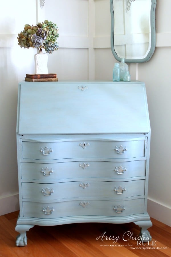 Secretary Desk Makeover (Chalk Paint® by Annie Sloan) - AFTER 1 - #duckeggblue #sp #chalkpaint artsychicksrule