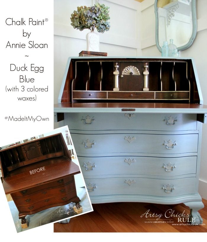 Secretary Desk Makeover w/ Duck Egg Blue & 3 Colored Waxes (Chalk Paint® by Annie Sloan)