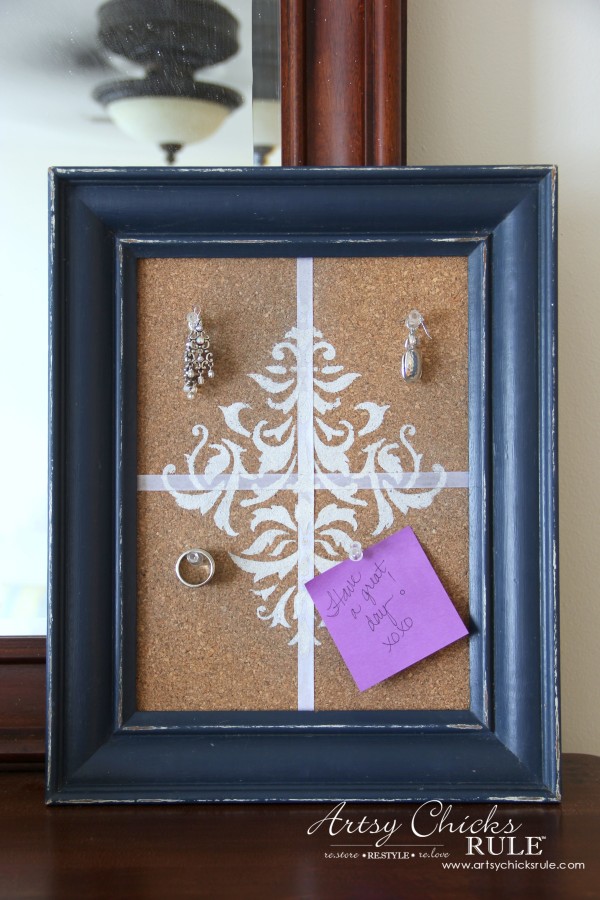 A Faux Weathered Sign, No Sew Pillow and Fancy Corkboard - Jewelry corkboard - artsychicksrule