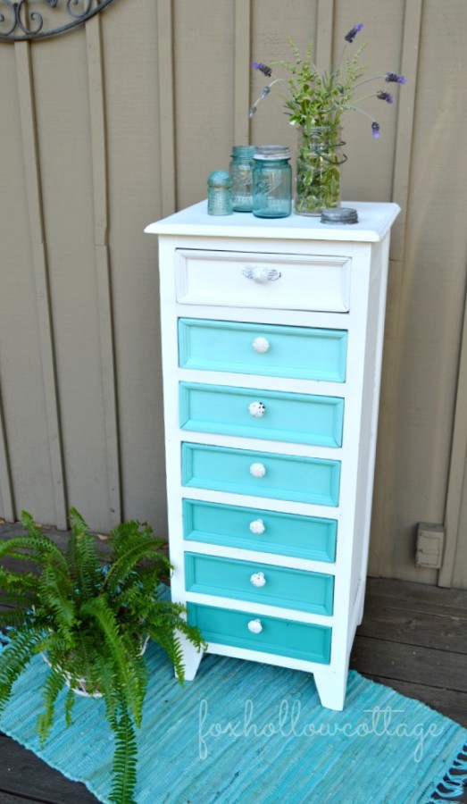 Aqua-Ombre-Furniture-Makeover-Fox Hollow Cottage