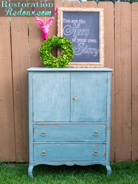 Blue-Milkpainted-Antique-Dresser-Restoration Redoux