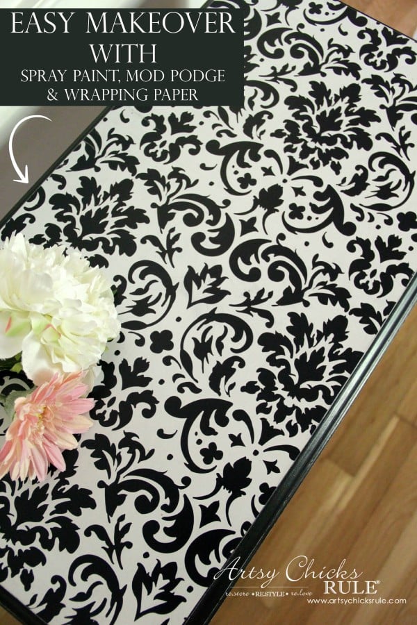 Here's an easy makeover with spray paint...a little Mod Podge...and wrapping paper! artsychicksrule.com