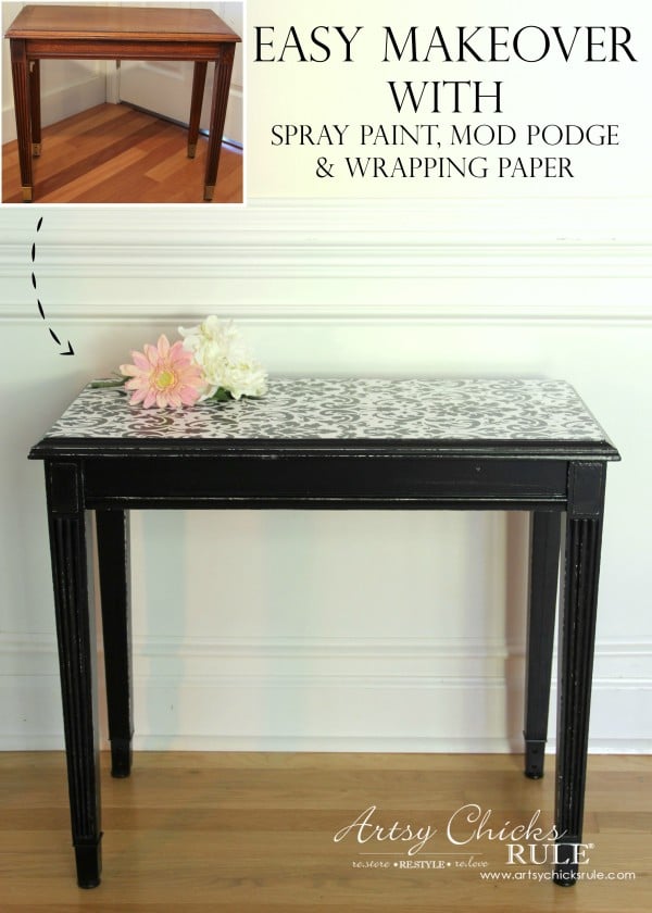 Easy Makeover with Spray Paint, Mod Podge & Wrapping Paper - SUPER EASY DIY - artsychicksrule #modpodge