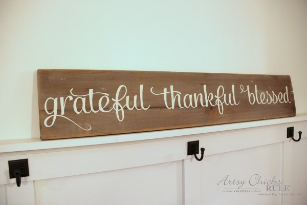 Grateful, Thankful, Blessed DIY Weathered Sign - After Paint Before Distress - artsychicksrule