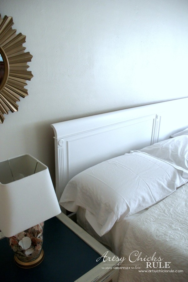 Master Bedroom Makeover Progress - Budget Makeover - $35 Antique Thrifty Headboard Makeover BEHR Paint - artsychicksrule