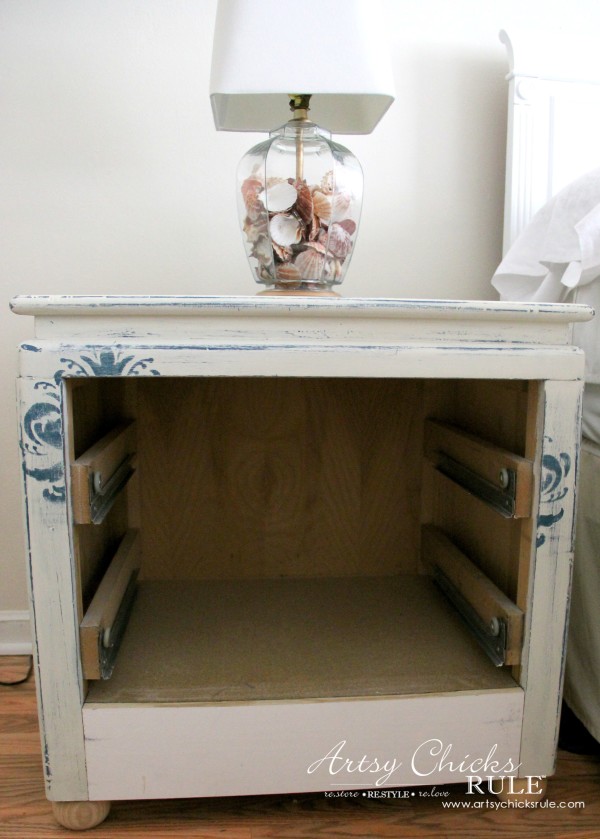 Master Bedroom Makeover Progress - Budget Makeover - Modifying thrift store night stand - artsychicksrule