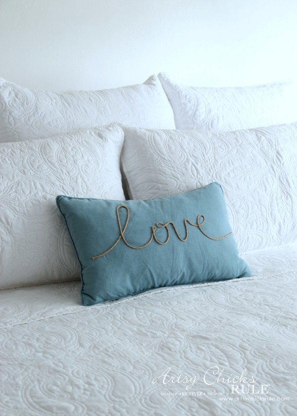 Master Bedroom Makeover Progress - Budget Makeover - SteinMart Bedding Love Pillow Marshalls - artsychicksrule