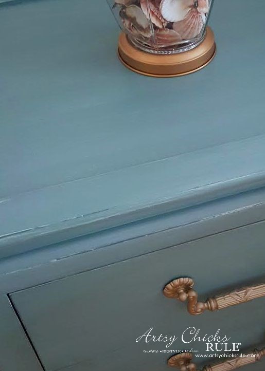 Pale Turquoise and Gold Night Stand Makeover (Chalk Paint Annie Sloan) #artsychicksrule