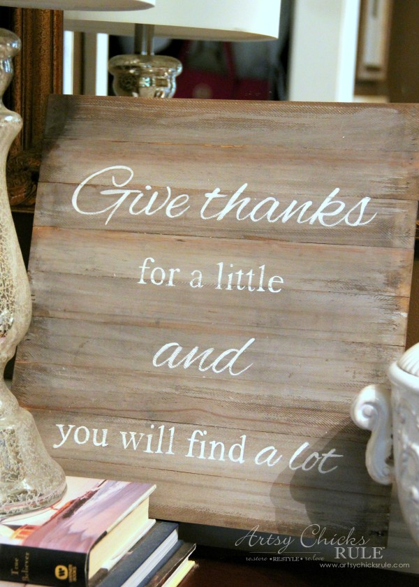 Faux Weathered Give Thanks Sign - artsychicksrule.com #fauxweathered #weatheredsign #givethanks #thankfulsign