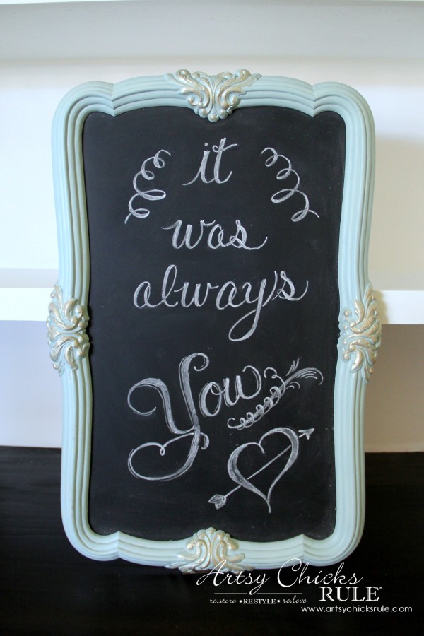 Thrify Mirror to Chalkboard - Paint the backside of the mirror with Chalkboard Paint - Paint Frame and done! - artsychicksrule #chalkart #chalkboard