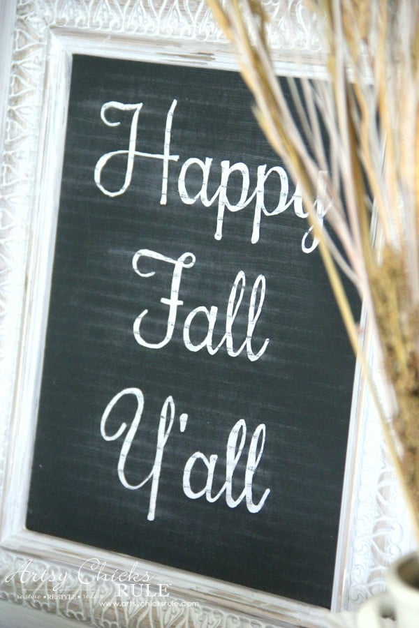 Welcoming Fall Foyer - Neutral Coastal Decor - DIY Happy Fall Y'all Chalk Art - artsychicksrule