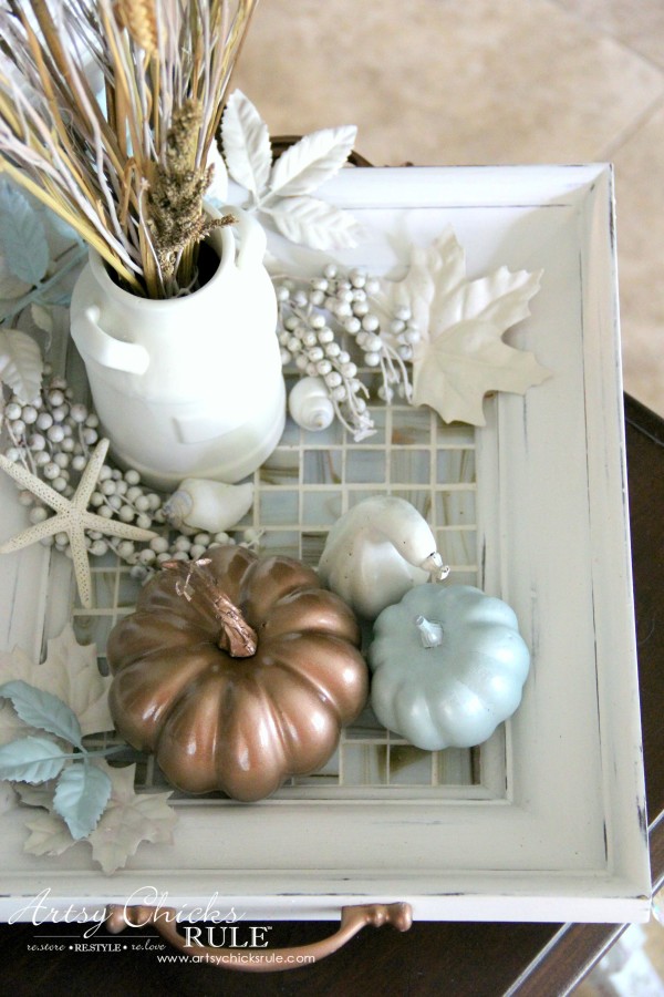 Welcoming Fall Foyer - Neutral Coastal Decor - DIY Thrifty Coastal Tray - artsychicksrule