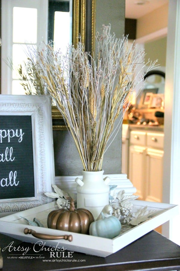 Welcoming Fall Foyer - Neutral Coastal Decor - Thrift Store Print Turned Tiled Tray - artsychicksrule