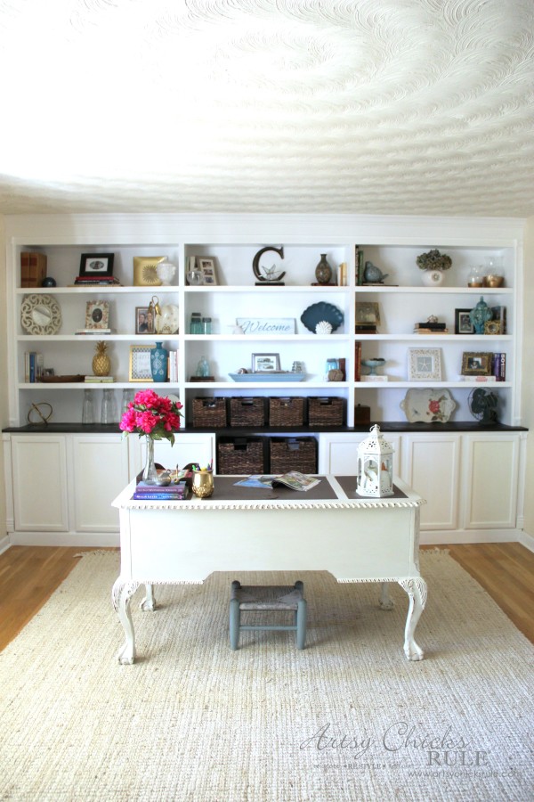 DIY Built-In Bookcase Wall - Inexpensive DIY for Custom Look- artsychicksrule.com #bookcase #diy #diybuiltin