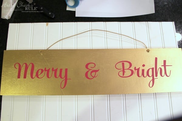 EASY DIY Merry and Bright Sign - Thrifty Makeover Attach letters to gold board - artsychicksrule
