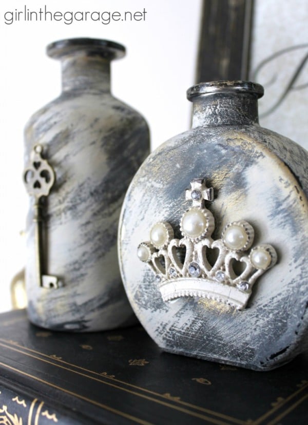 Girl in the Garage - embellished-chalk-paint-glass-bottles