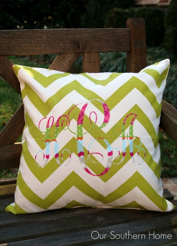 No-Sew-Monogram-Pillow-from-our southern home